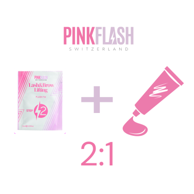 Produto Lash & Brow Lifting STEP 2 da Pink Flash com ícone de tubo de creme rosa e indicação 2:1
