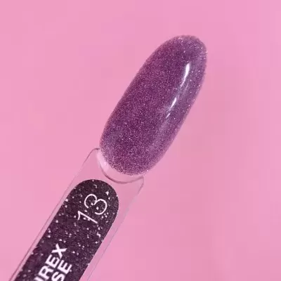Amostra de verniz de unhas roxo com glitter e etiqueta LUREX BASE 13