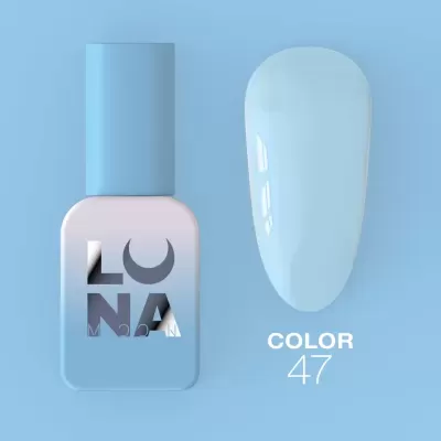 Verniz para unhas azul claro com amostra de cor e texto Color 47