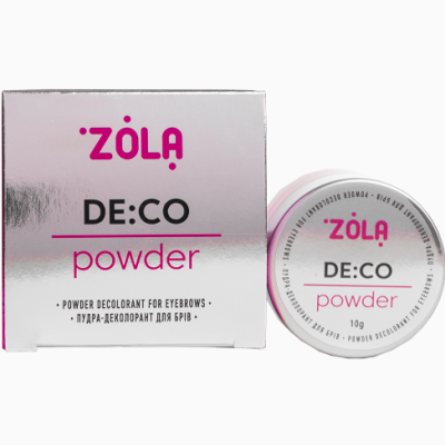 Pó decoloração para sobrancelhas ZOLA DE:CO powder em caixa e frasco prateado