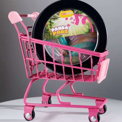 Mini carrinho de compras rosa com caixa redonda preta Panda Pads