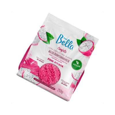 Pacote branco e rosa de cera depilatória quente em grânulos com imagens de pitaya