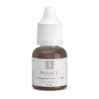 Frasco de pigmento marrom NUANCE PIGMENTS de 8 mL com tampa branca.