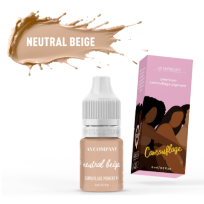 Frasco de pigmento camuflado cor bege neutra AS COMPANY com embalagem rosa
