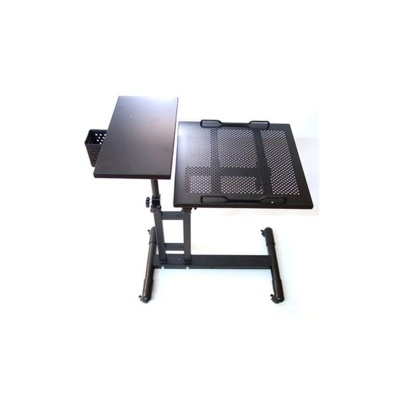 Mesa de suporte ajustável metálica preta para computador portátil com tampo perfurado