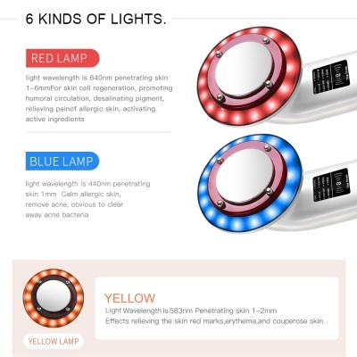 Dispositivos de luz terapêutica com LED em vermelho, azul e amarelo e descrição de usos