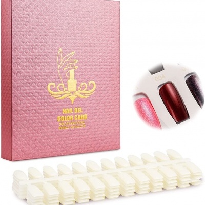 Conjunto para cores de gel para unhas com caixa rosa e amostras artificiais de unhas brancas
