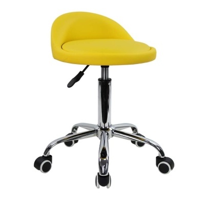Cadeira de escritório giratória amarela com base metálica e rodas