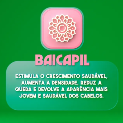 Logótipo rosa floral e texto promocional sobre crescimento saudável do cabelo