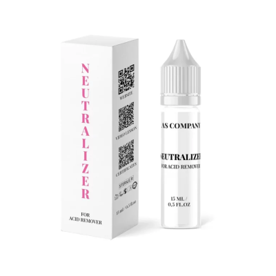Frasco branco e caixa com texto NEUTRALIZER para remoção de ácido