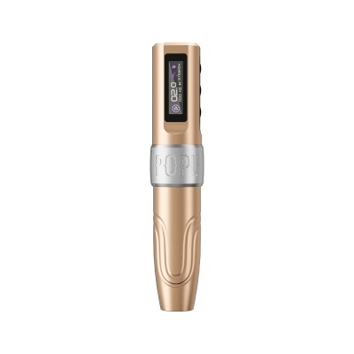 Dispositivo dourado com visor digital e anel prateado gravado POPUP