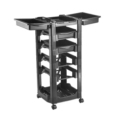 Carrinho organizador móvel preto com gavetas e rodas
