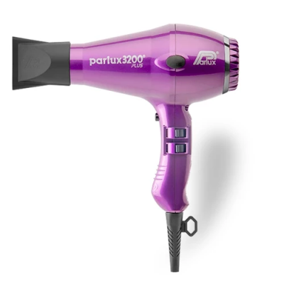 Secador de cabelo Parlux 3200 Plus roxo com bocal preto e botões no cabo