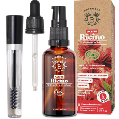 Frasco e embalagem de óleo de rícino Bionoble 50 ml com doseador