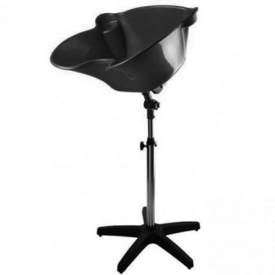 Recipiente de lavagem de cabelo em plástico preto com suporte ajustável e base de cinco pés