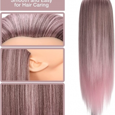 Cabelo sintético comprido liso com cor castanho acinzentado e pontas rosa