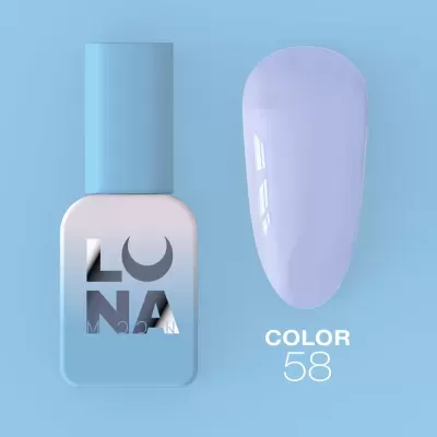 Verniz para unhas azul com amostra lilás e texto COLOR 58