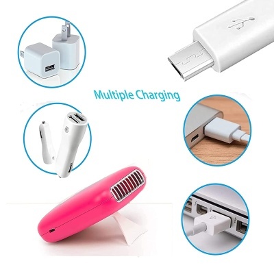 Dispositivos de carregamento USB incluindo carregadores de parede, carro, cabo USB e aparelho portátil rosa