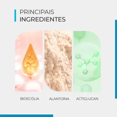 Gráfico de principais ingredientes com imagens de Bioecólia, Alantoína e Actiglucan
