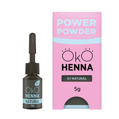Frasco preto pequeno de henna e embalagem rosa Öko Henna 07 Natural