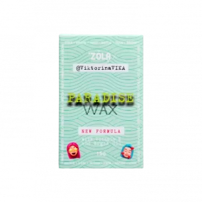 Embalagem verde água de cera para cabelo Paradise Wax com texto e emojis