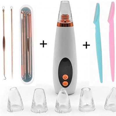 Kit de cuidados de pele com extratores metálicos, aspirador facial e lâminas descartáveis multicoloridas