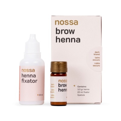 Kit Nossa Brow Henna tonalidade loiro escuro com dois frascos e embalagem branca