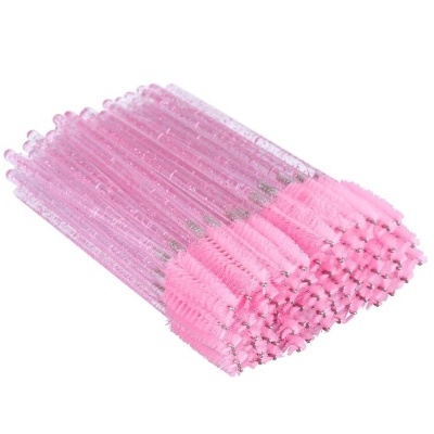 Conjunto de escovas para pestanas descartáveis com cabo transparente e cerdas cor-de-rosa