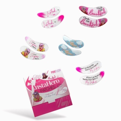 Conjunto de patches InstaHero da marca Pink Flash com embalagem rosa e branca