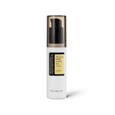 Frasco branco de Advanced Snail Peptide Eye Cream COSRX com tampa transparente e dispensador preto