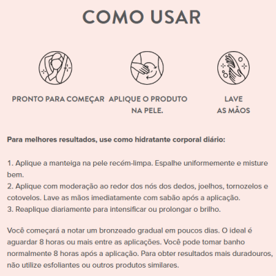 Instruções de uso de produto cosmético com três etapas ilustradas e texto explicativo em português