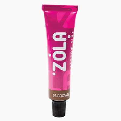 Tubo cor-de-rosa do produto Zôla Xbrow Tint 03 Brown com tampa preta