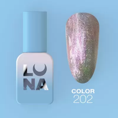 Verniz de unhas azul claro e amostra da cor perolada iridescente COLOR 202
