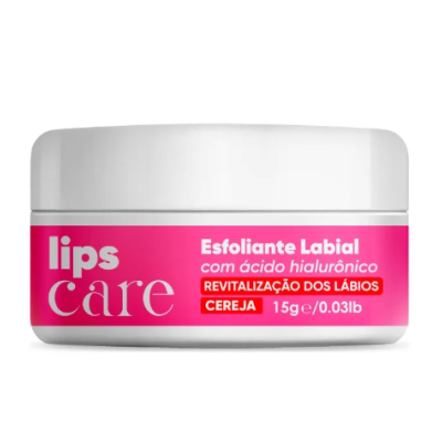 Pote de esfoliante labial com rótulo rosa e branco
