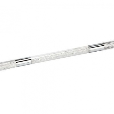 Ferramenta metal prateada com cristais no meio e pontas texturizadas