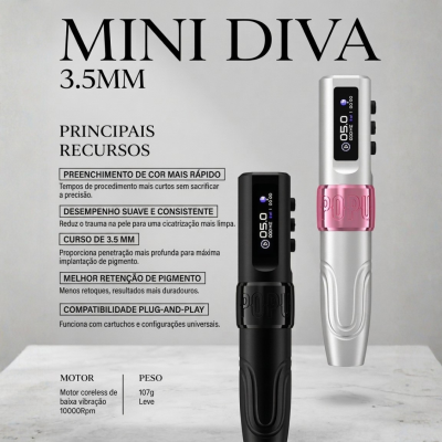 Máquinas Mini Diva 3.5MM preta e prata para pigmentação com ecrã digital