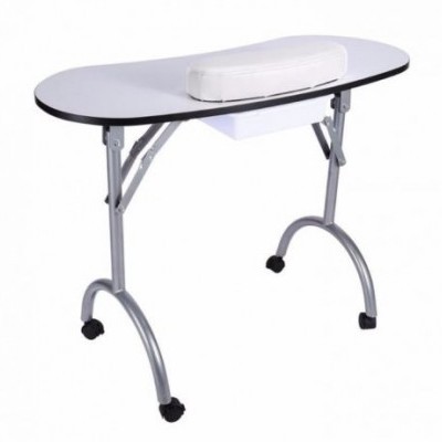Mesa dobrável para manicure com tampo branco e almofada branca