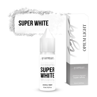 Frasco e embalagem branca e cinzenta de pigmento mineral SUPER WHITE da AS COMPANY
