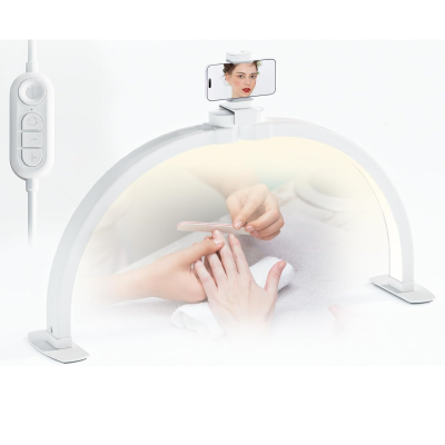 Arco de luz LED branco com suporte para telemóvel e controlo remoto