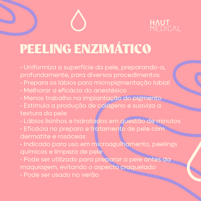 Rótulo de produto para peeling enzimático da HAUT MEDICAL com texto explicativo em fundo rosa claro