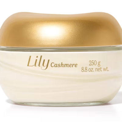 Frasco de creme Lily Cashmere com tampa dourada