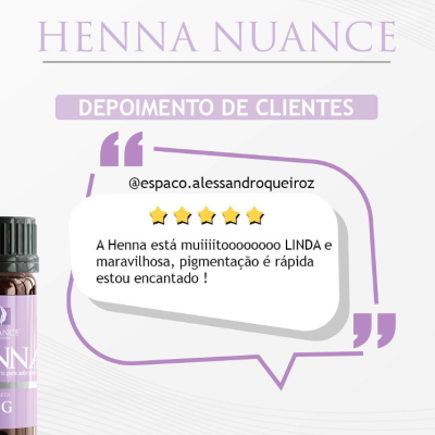 Depoimento de cliente sobre Henna Nuance com frasco roxo visível