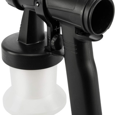 Frasco pulverizador preto com reservatório branco translúcido