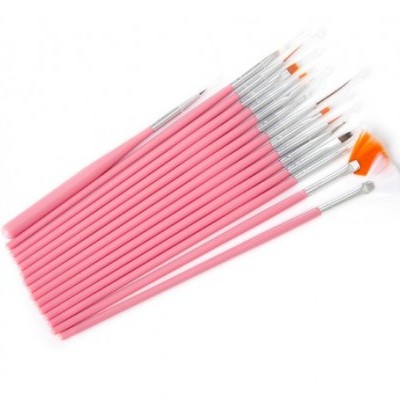 Conjunto de 12 pincéis de nail art com cabos cor-de-rosa