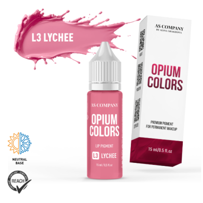 Frasco e caixa de pigmento para lábios Opium Colors L3 Lychee