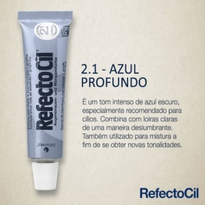Tubo de creme RefctoCil 2.1 Azul Profundo com descrição do produto em português