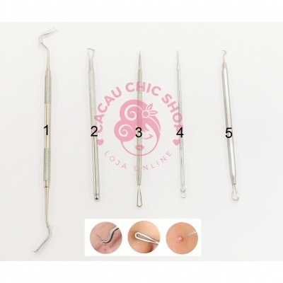 Conjunto de cinco ferramentas metálicas numeradas para extração de cravos sobre fundo branco