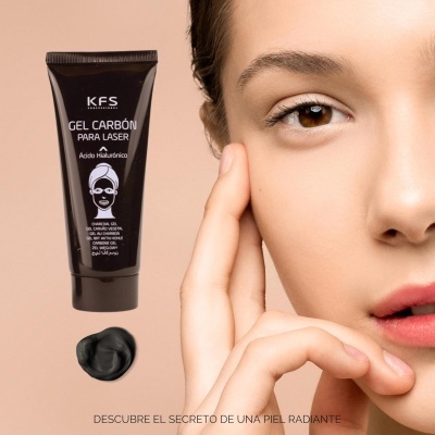 Gel de carvão para laser KFS Professional preto e rosto de mulher