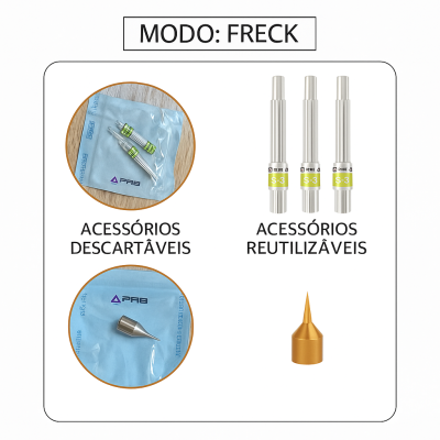 Acessórios para tatuagem descartáveis e reutilizáveis em fundo branco com texto