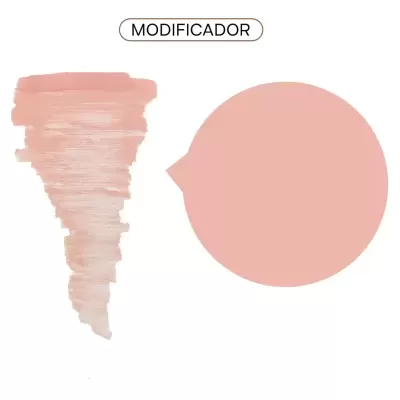 Manchas de cor rosa suave, uma com textura e outra lisa, com o texto MODIFICADOR